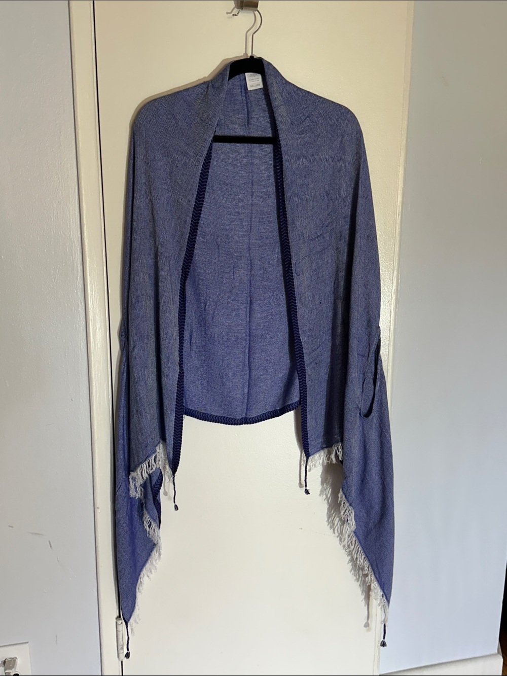 J. Crew Blue Shawl Wrap with Navy Trim